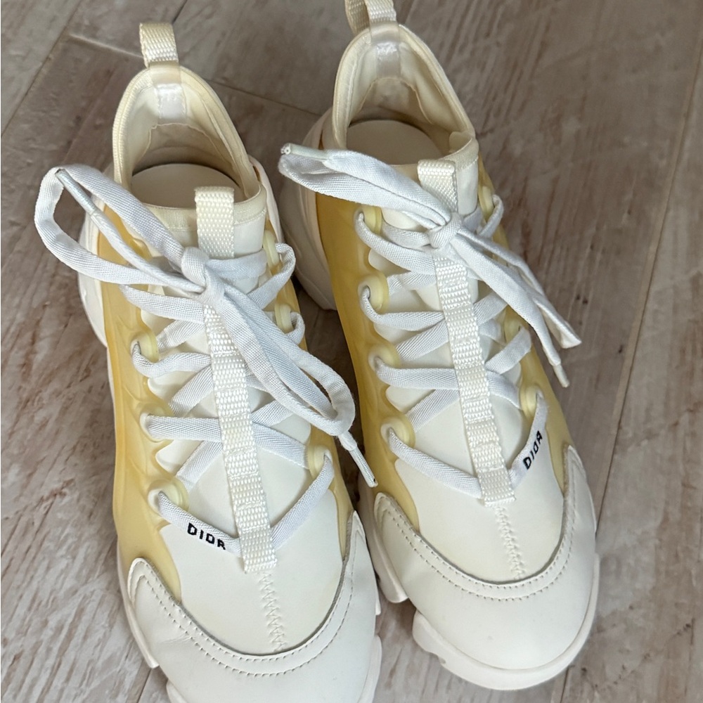 Dior D-Connect Size 5.5 Off White Fabric and PVC Lace Up Sneakers - Picture 2 of 10
